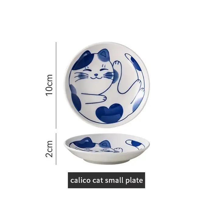 Plat à Sauce à Dessert en céramique de Style japonais, vaisselle créative et mignonne, motif de chat