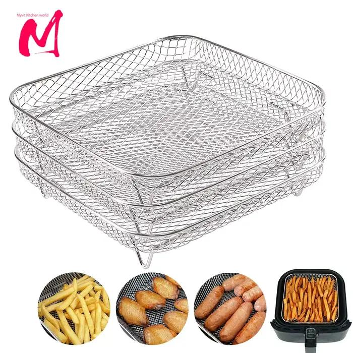 Mir carré en acier inoxydable pour friteuse à air, supports empilables, décollage, accessoires de cu