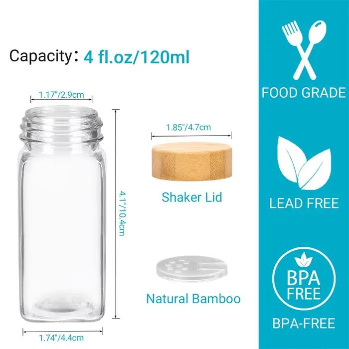 Pots à épices en verre avec légumes en bambou, avec autocollants minimalistes, entonnoir pliable, en