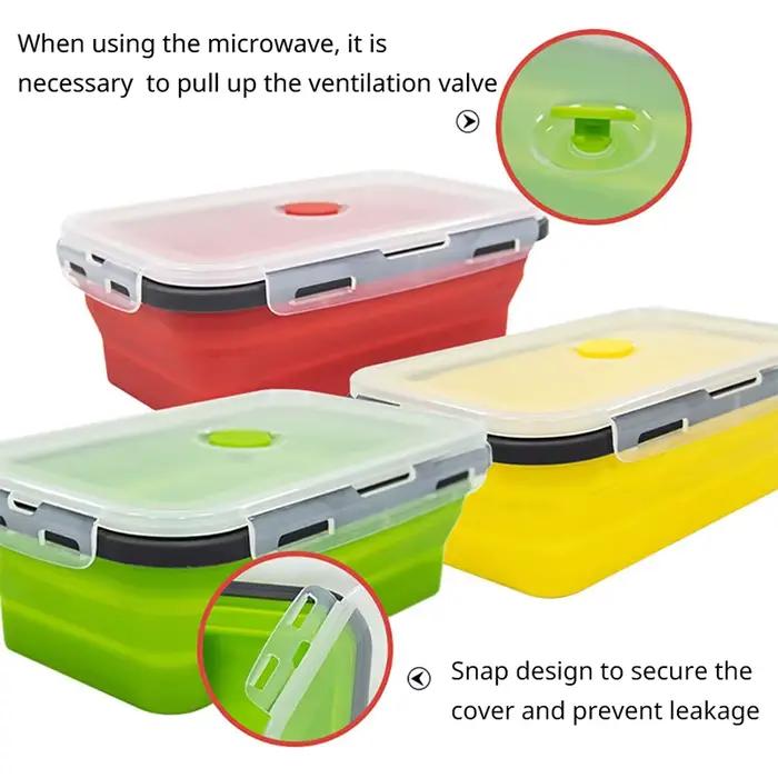 Boîte à déjeuner pliante en Silicone, 1 pièce, carrée de qualité alimentaire, Portable, four à micro