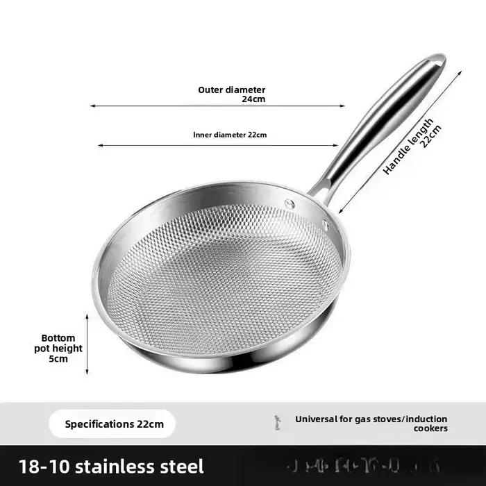Poêle à fond plat en acier inoxydable 316L non revêtue antiadhésive pour la cuisson des œufs, des cr