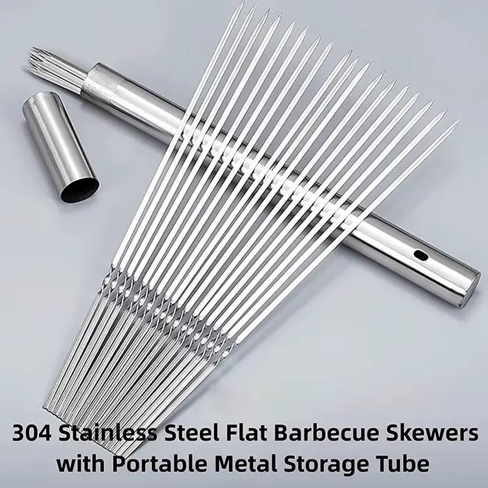 Brochette de Barbecue en acier inoxydable, 10/20 pièces, bâton d'aiguille plat réutilisable, outils