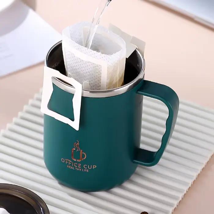 Tasse à café à double couche en acier inoxydable 500 avec couvercle et poignée en plastique, bouteil