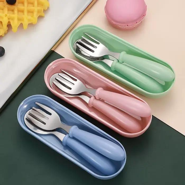Boîte de fourchettes cuillère pour enfants, couverts en acier inoxydable pour enfants, ustensiles d'