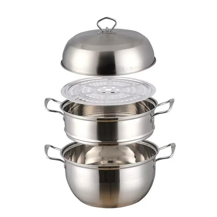 Marmite à vapeur à 3 couches en acier inoxydable, ustensiles de cuisine dorés, outils de chaudière,