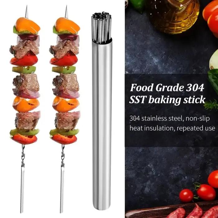 Brochette de Barbecue en acier inoxydable, 10/20 pièces, bâton d'aiguille plat réutilisable, outils
