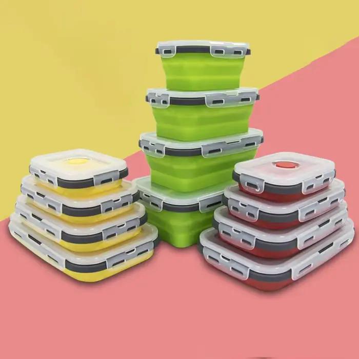 Boîte à déjeuner pliante en Silicone, 1 pièce, carrée de qualité alimentaire, Portable, four à micro