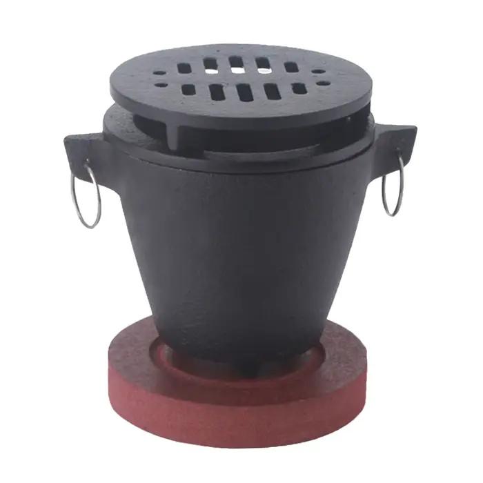 Cuisinière de gril chauffante Hibachi en fonte avec base en bois Portable polyvalente