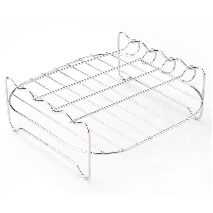 Support de gril pour friteuse à air équipé de quatre brochettes, grille de cuisson en acier au carbo