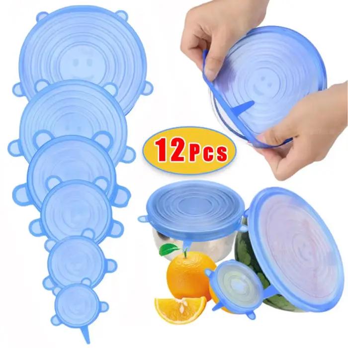 Couvercles extensibles en Silicone, 6/12 pièces, couvercle de joint alimentaire réutilisable pour Po