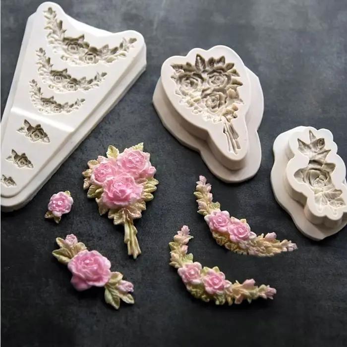 Moules en Silicone pour divers bouquets de fleurs, pâte à gomme, chocolat, Fondant, Sugarcraft, outi