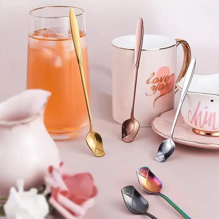 Cuillère à café à long manche en acier inoxydable, Cuillère Rose Assad, Cuillères à café inhabituell