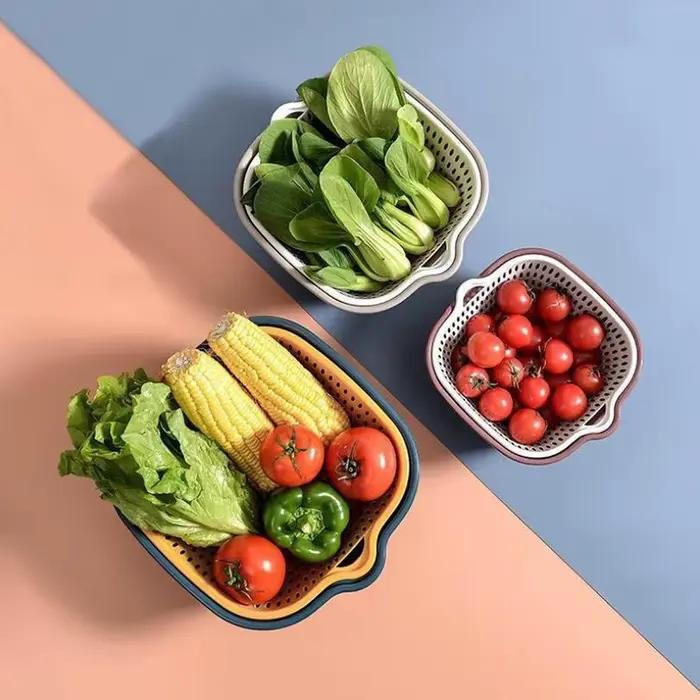 Passoire, panier de vidange Double couche, panier de crépine en plastique, panier de lavage réutilis