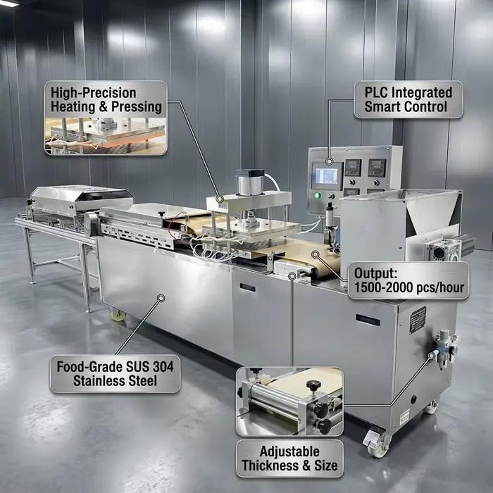 Machine à fabriquer des tortillas de farine entièrement automatique avec four de cuisson et système