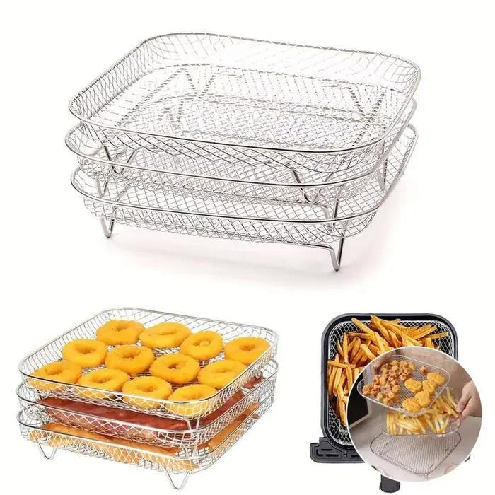 Ensemble d'accessoires pour friteuse à air en acier inoxydable 3 pièces - Grille carrée pour frites