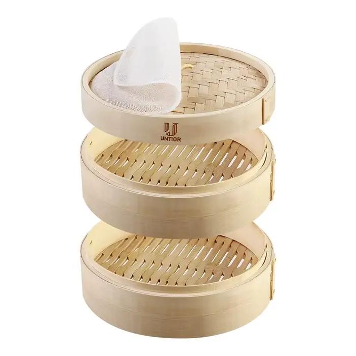 Mir à vapeur en bambou avec couvercle, panier à vapeur pour boulettes, panier à vapeur chinois, pani