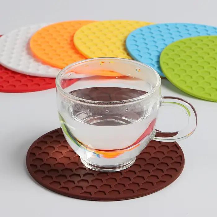 Dessous de verre rond en Silicone, tapis pour boissons au café, porte-gobelet de thé, épais, antidér