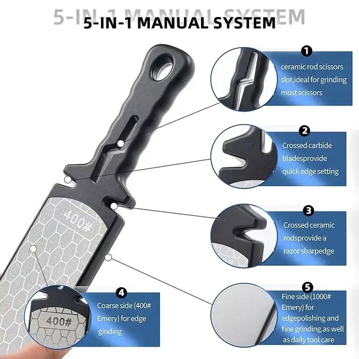 Affûteur de couteaux 5 en 1, barres diamantées 400/1000, couteaux de cuisine multi-outils, acier au