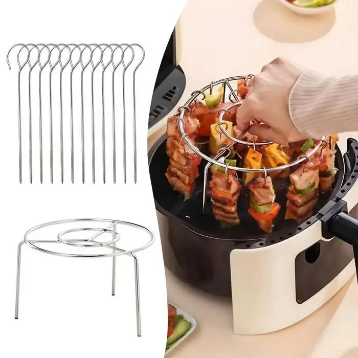 Nouveau gril rond de friteuse à Air d'acier inoxydable avec des brochettes grillées support