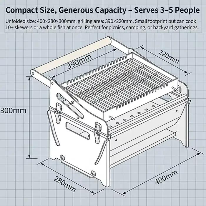 360 ° Barbecue pliable multifonctionnel pour le camping en plein air