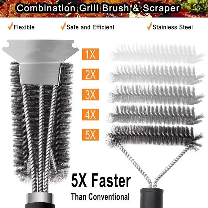 LMETJMA Brosse et grattoir de gril sûrs avec poignée de luxe