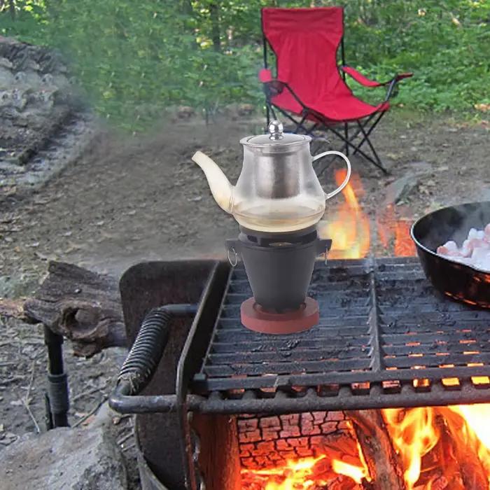 Cuisinière de gril chauffante Hibachi en fonte avec base en bois Portable polyvalente