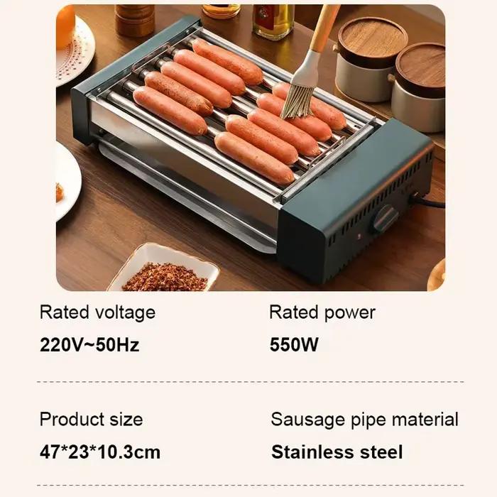 Grill électrique pour Hot Dogs 4/5/6 tiges rouleau acier inoxydable plaque Teppanyaki machine à saucisses cuisson du maïs four barbecue Kebab occasions spéciales
