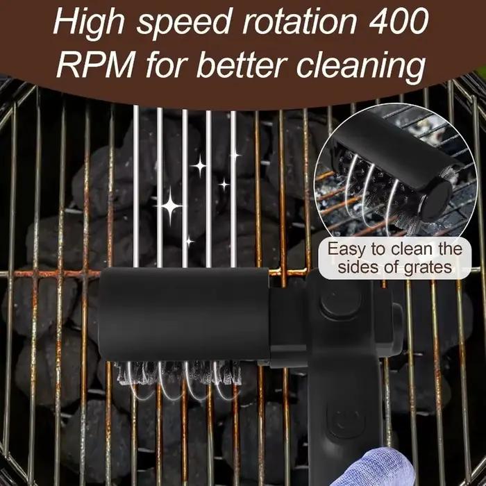 Brosse de nettoyage électrique pour barbecue avec rouleau en acier inoxydable 304 pour un nettoyage professionnel sans effort et une propreté parfaite des grillades occasions spéciales et barbecue familial