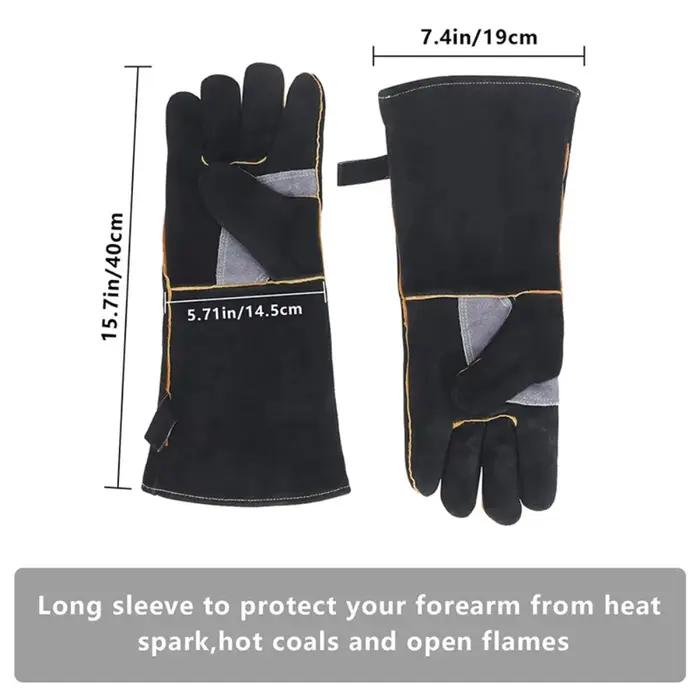 Gants résistants aux hautes températures et au feu en cuir de vache avec coutures en Kevlar