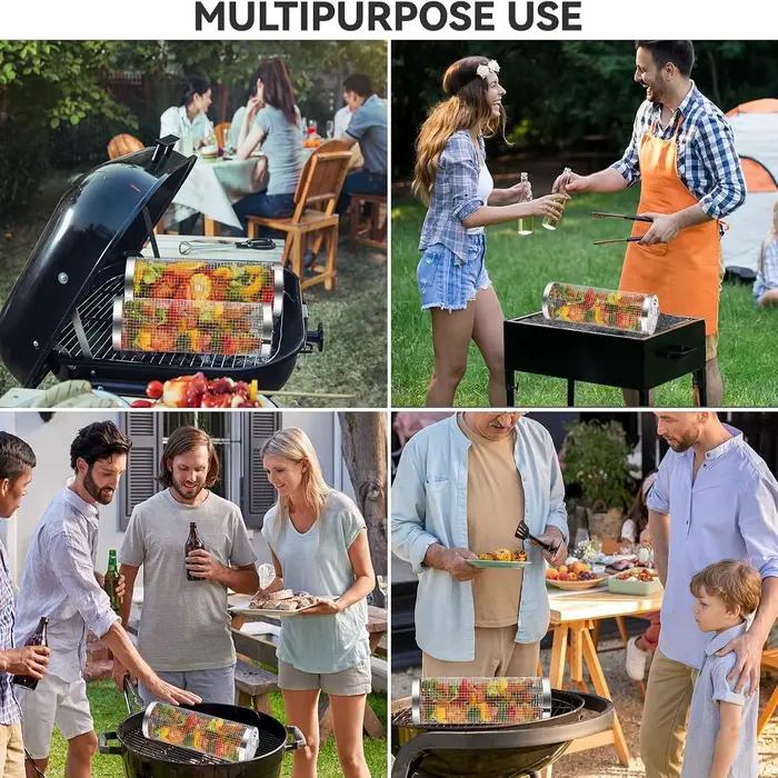Panier de gril, paniers de grillades roulants lavables au lave-vaisselle pour griller en plein air