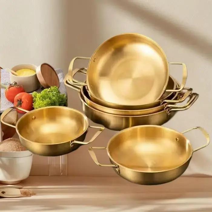 Poêle à nouilles et poêles coréennes en acier inoxydable ; Pots de cuisson durables ; Équipement de cuisine pour assiettes de collation de fruits de mer.