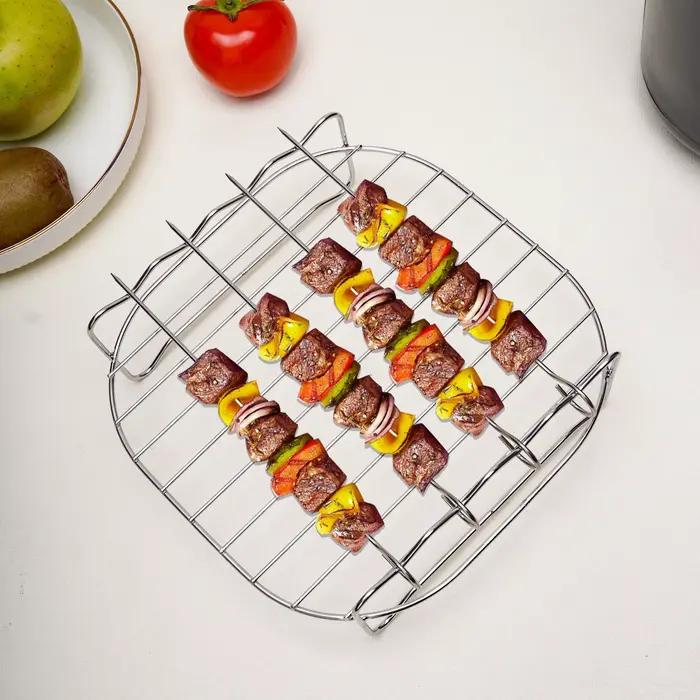 Support polyvalent rouge double couche pour friteuse à air avec brochettes pour grills et shish kabobs occassions spéciales