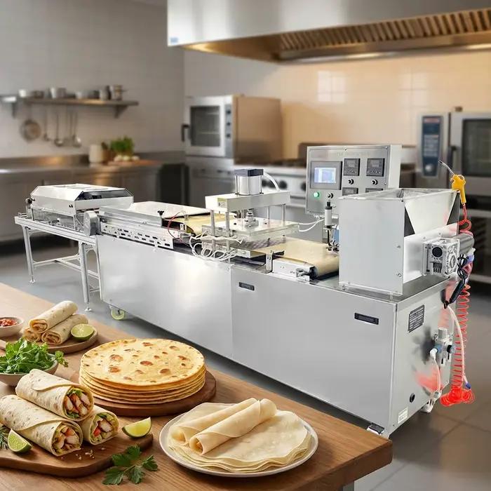 Machine à fabriquer des tortillas de farine entièrement automatique avec four de cuisson et système de refroidissement