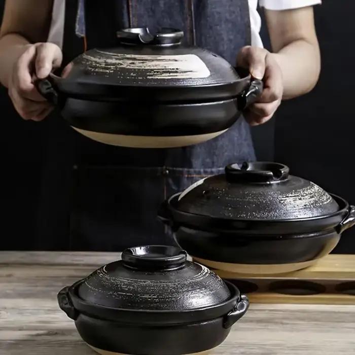 Pot en céramique argile cuisson Casserole japonais ragoût couvercle de soupe Pots chauds coréen marmite plat
