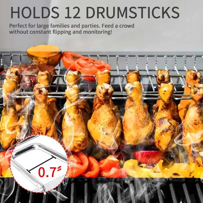 Support d'ailes de jambe de poulet pliant en acier inoxydable gril vertical pour barbecue et fumoir occasionnel usage été printemps rassemblement familial pique-nique soirée entre amis