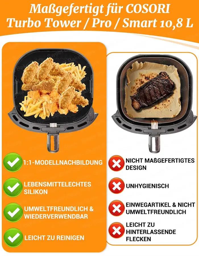 Ensemble de Moules de Cuisson en Silicone pour Friteuse à Air Cosori Turbo Tower Pro et Smart Double Pile Occasions Familiales et Spéciales