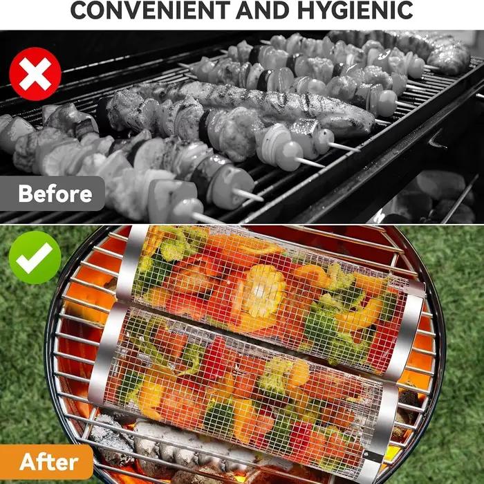 Panier de gril, paniers de grillades roulants lavables au lave-vaisselle pour griller en plein air