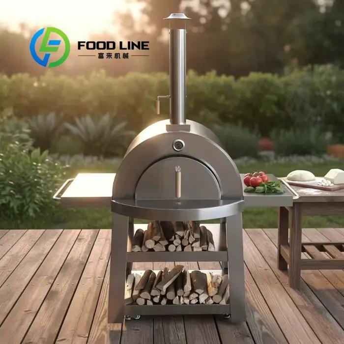 Four à pizza moderne de qualité supérieure en acier inoxydable avec fonctionnalités de cuisson au bois et au charbon