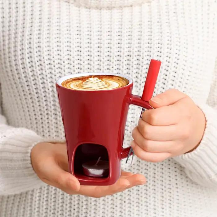 Mini ensemble de tasses à Fondue au chocolat avec fourchette et bougies