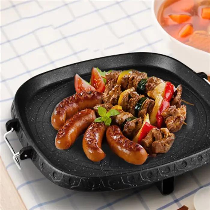 3X carré antiadhésif coréen gril poêle Barbecue Portable plaque chauffante revêtement en pierre ménage extérieur