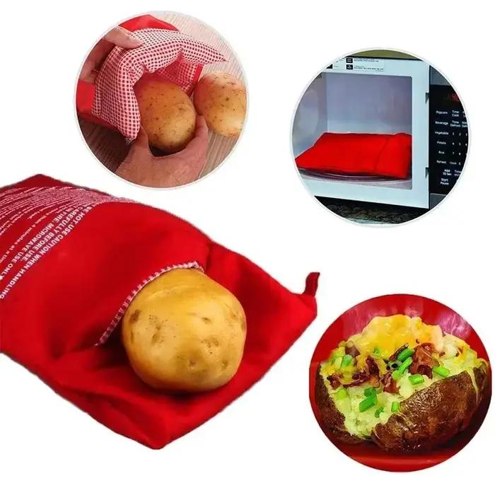 Sac de pommes de terre pour micro-ondes rose réutilisable et lavable pour cuisson rapide et uniforme de légumes et autres aliments occasions familiales et festives