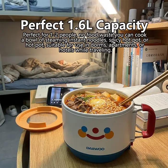 Cuisinière multifonction DAEWOO 1,6L Portable Mini Electric Cooker Polyvalente pour Voyage et Maison Multicouches Antiadhésif Occasions Spéciales