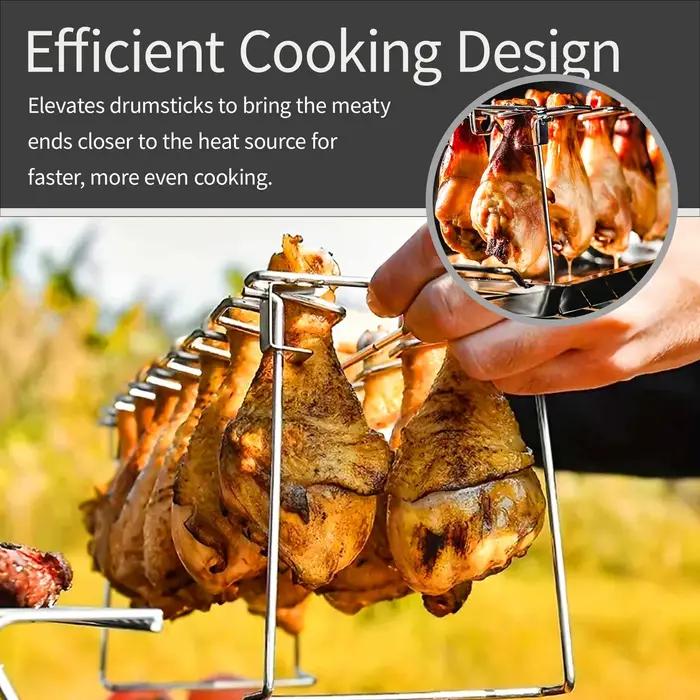 Support d'ailes de jambe de poulet pliant en acier inoxydable gril vertical pour barbecue et fumoir occasionnel usage été printemps rassemblement familial pique-nique soirée entre amis