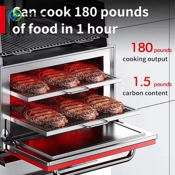 Grill au charbon de bois multifonctionnel pour bœuf et steak, four à barbecue pour restaurants de burgers, cuisson uniforme, durabilité, personnalisation, nettoyage facile, événements privés, fêtes familiales, soirées entre amis
