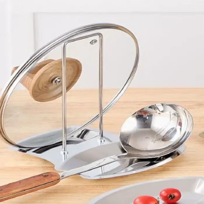 Support de rangement multifonctionnel en acier inoxydable pour couvercles de casseroles et ustensiles de cuisine organisationnelle élégante et pratique pour la maison et les occasions spéciales