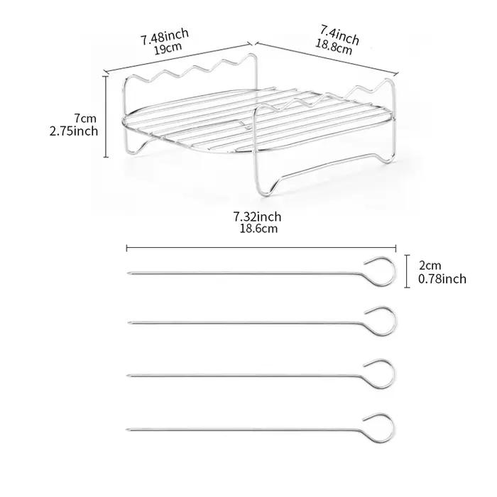 Support de gril pour friteuse à air avec quatre brochettes et grille de cuisson en acier au carbone pour barbecue familial camping et cuisine quotidienne