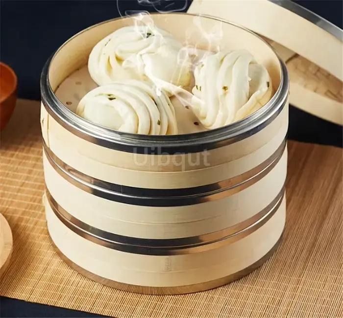 Une deux trois cages avec couvercle cuisson bambou vapeur poisson riz Snack panier ensemble cuisine outils
