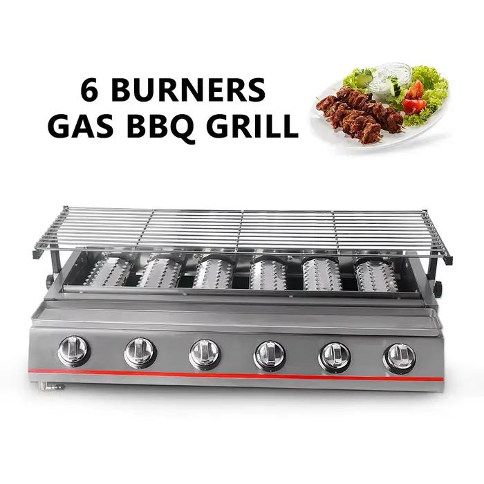 Grill de Barbecue au gaz à 6 brûleurs en acier inoxydable