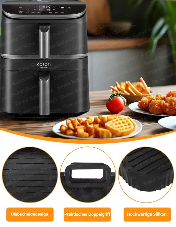 Ensemble de Moules de Cuisson en Silicone pour Friteuse à Air Cosori Turbo Tower Pro et Smart Double Pile Occasions Familiales et Spéciales