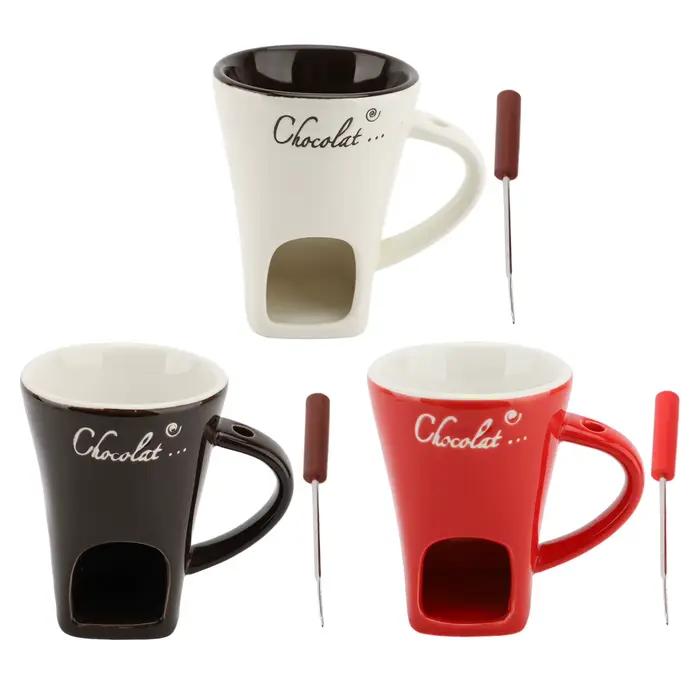 Tasse à Fondue en Porcelaine Émaillée TOPINCN pour Chocolat et Fromage Occasions Spéciales Soirées Familiales Fêtes Entre Amis